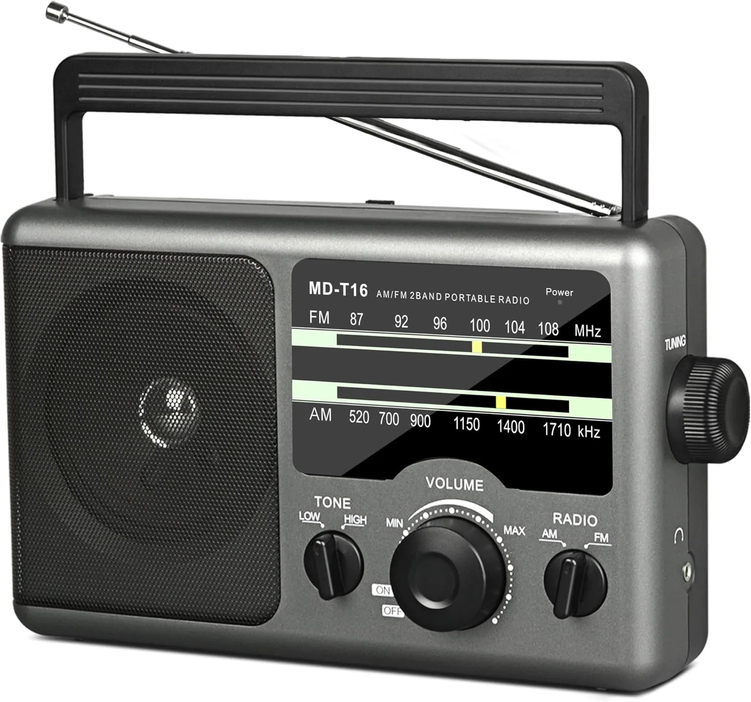 4X Portable AM/FM Radio - Battery Operated (4 D Cell Batteries or AC Power) with Big Speaker, Standard Earphone Jack, High/Low Tone Mode, Large Knob