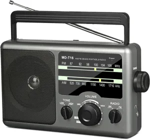 4X Portable AM/FM Radio - Battery Operated (4 D Cell Batteries or AC Power) with Big Speaker, Standard Earphone Jack, High/Low Tone Mode, Large Knob