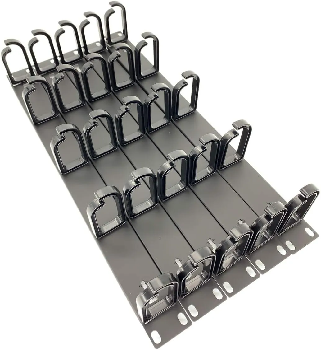 5 Pack 1U 19” Server Rack Cable Management Panel w/D-Ring Hooks - 1U Horizontal or Vertical Wire and Cord Manager Made in Taiwan