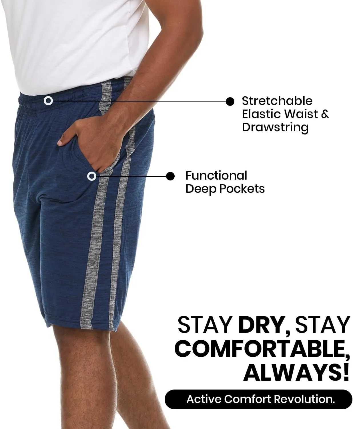 5 Pack: Men's Dry-Fit Sweat Resistant Active Athletic Performance Shorts