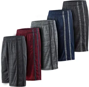 5 Pack: Men's Dry-Fit Sweat Resistant Active Athletic Performance Shorts