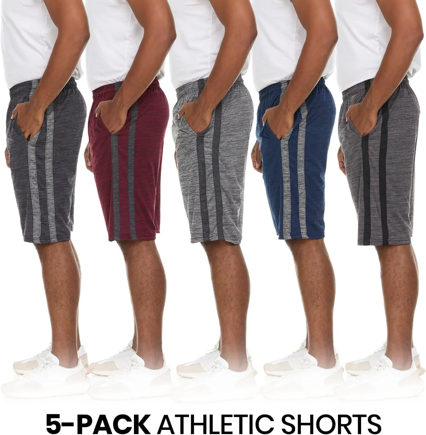5 Pack: Men's Dry-Fit Sweat Resistant Active Athletic Performance Shorts