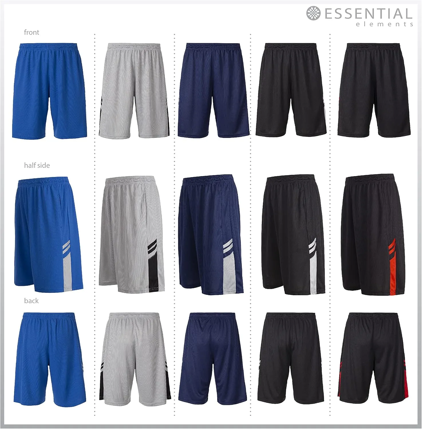 5 Pack: Men's Dry-Fit Sweat Resistant Active Athletic Performance Shorts