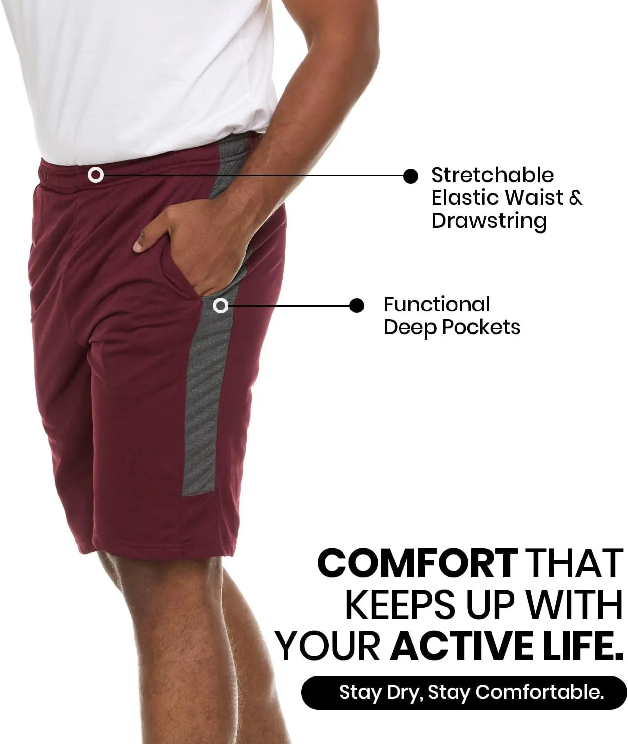 5 Pack: Men's Dry-Fit Sweat Resistant Active Athletic Performance Shorts