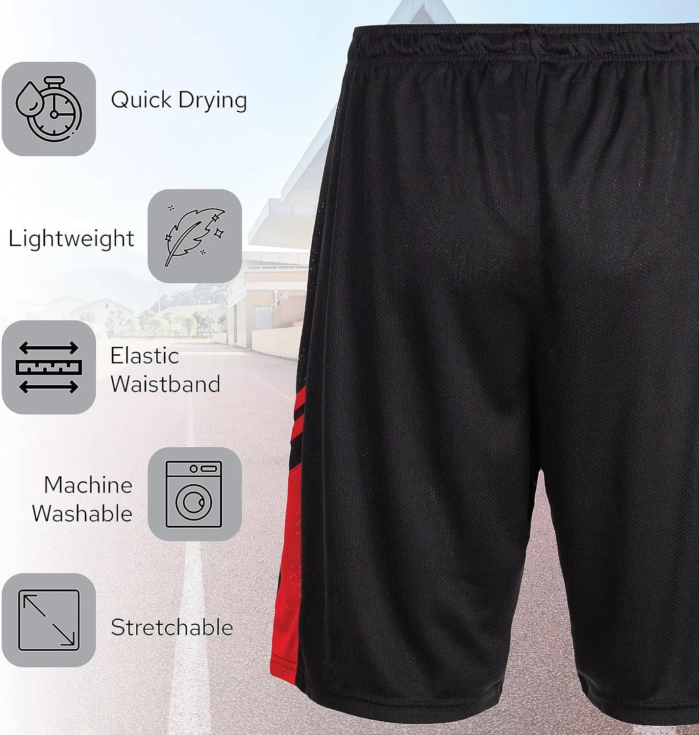 5 Pack: Men's Dry-Fit Sweat Resistant Active Athletic Performance Shorts