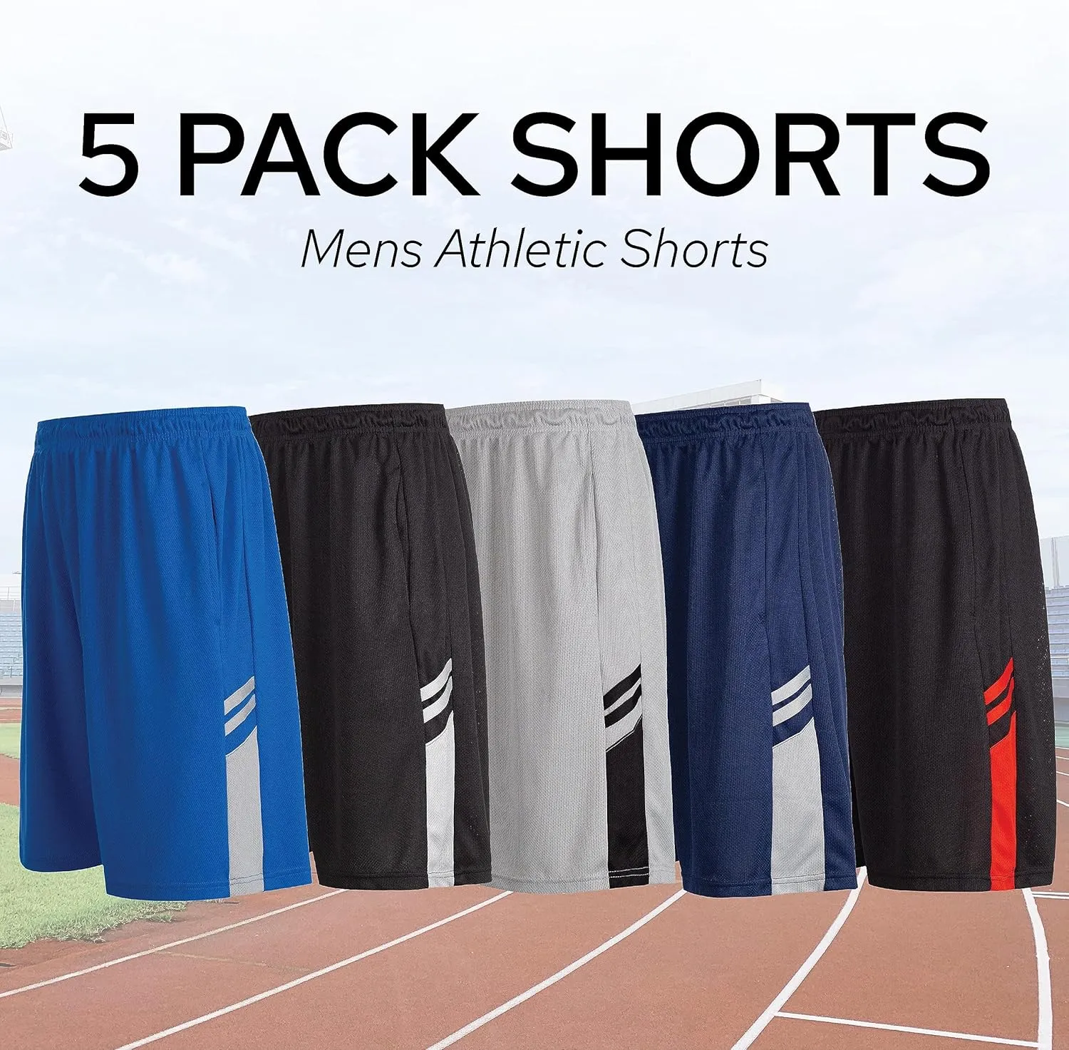 5 Pack: Men's Dry-Fit Sweat Resistant Active Athletic Performance Shorts