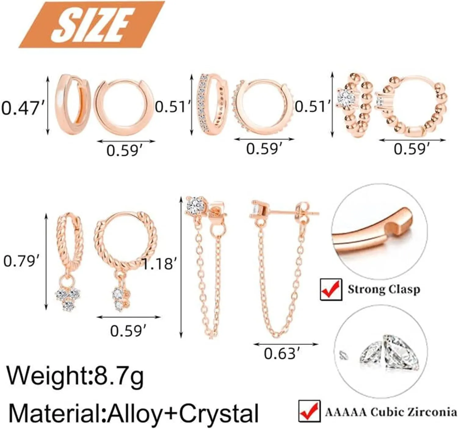5 Pairs Gold Silver Huggies Hoop Earrings Set for Women, Small Dangle Chain Hoop Earrings Jewelry