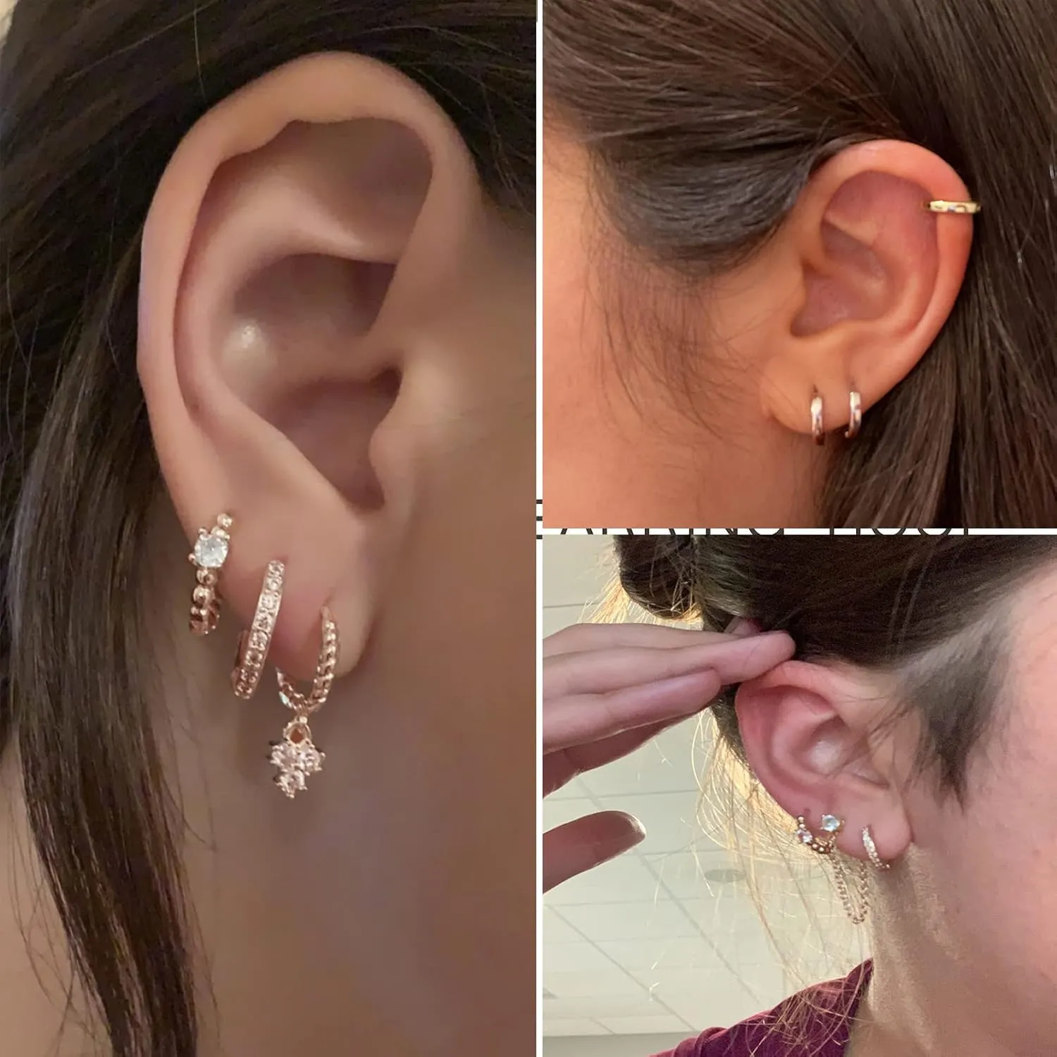 5 Pairs Gold Silver Huggies Hoop Earrings Set for Women, Small Dangle Chain Hoop Earrings Jewelry