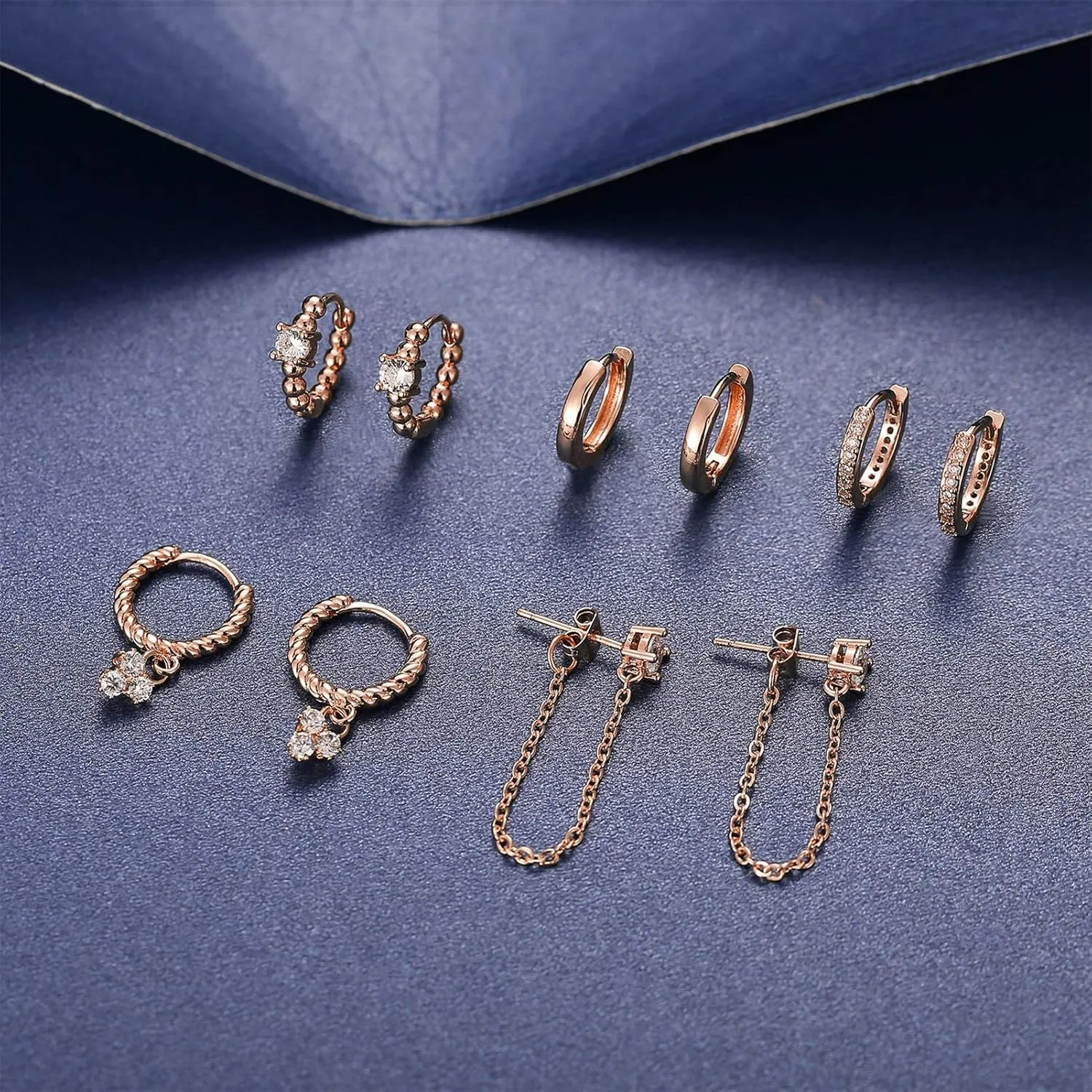 5 Pairs Gold Silver Huggies Hoop Earrings Set for Women, Small Dangle Chain Hoop Earrings Jewelry