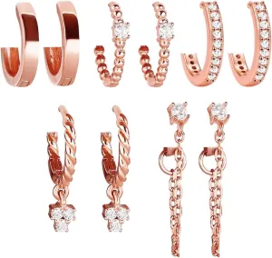5 Pairs Gold Silver Huggies Hoop Earrings Set for Women, Small Dangle Chain Hoop Earrings Jewelry