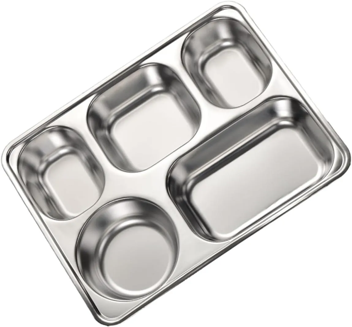 5 Section Plate Dividers Large Serving Tray Lid Rectangular Stainless Steel Compartment Plate for Family Dinners School Lunches No Rough Edges