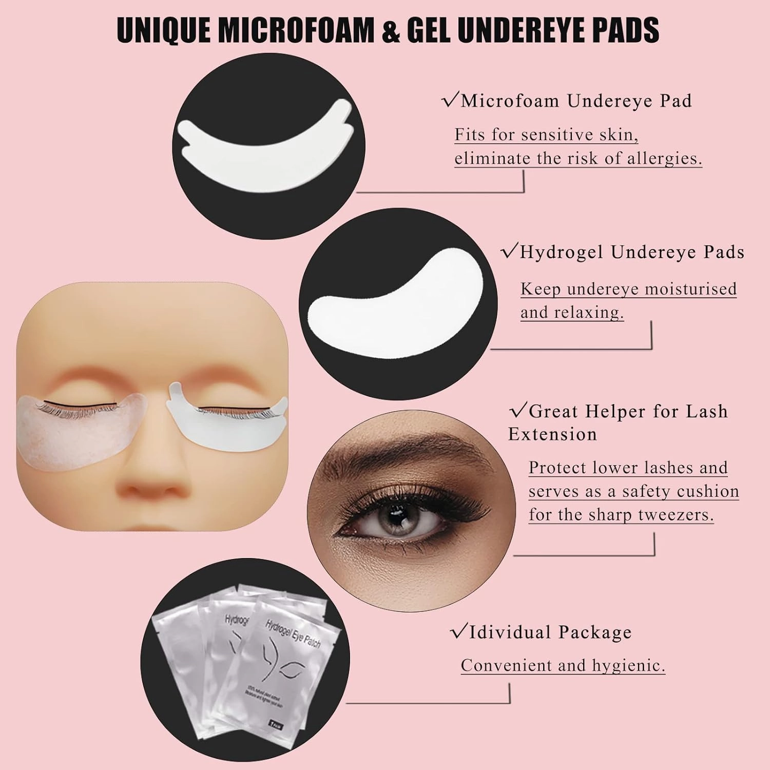 554 PCS Eye Lash Extension Supplies Kit for Lash Tech, 25 Pairs Foam Lash Pads, 25 Pairs Eye Gel Pads, 100 Lash Glue Rings, 100 Eyelash Brushes,100 Micro Applicators, 200 Glue Wipes, 4 Lash Tapes