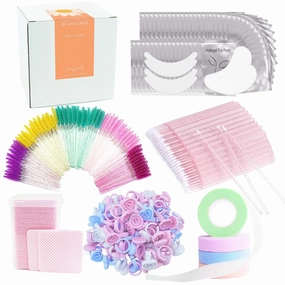 554 PCS Eye Lash Extension Supplies Kit for Lash Tech, 25 Pairs Foam Lash Pads, 25 Pairs Eye Gel Pads, 100 Lash Glue Rings, 100 Eyelash Brushes,100 Micro Applicators, 200 Glue Wipes, 4 Lash Tapes