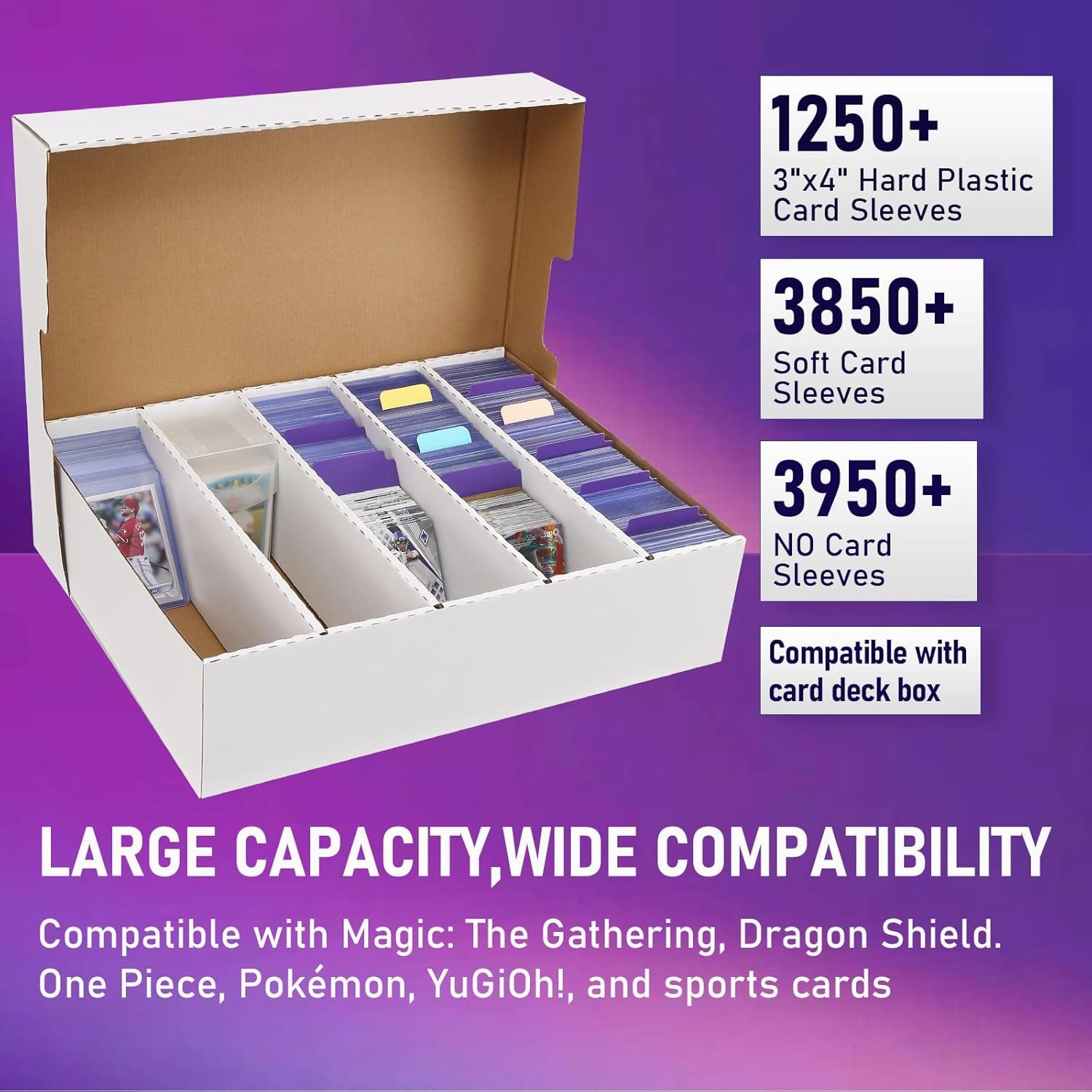 5 Row Trading Card Storage Box,3950-count Cardboard Storage Box with 32 Pcs Dividers 48 Pcs index Labels for Mtg, Tcg, Sports Cards (4 Pack-Large)