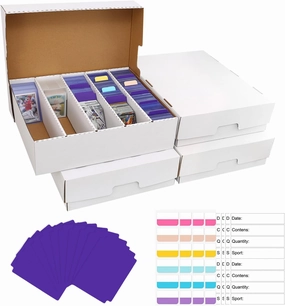 5 Row Trading Card Storage Box,3950-count Cardboard Storage Box with 32 Pcs Dividers 48 Pcs index Labels for Mtg, Tcg, Sports Cards (4 Pack-Large)