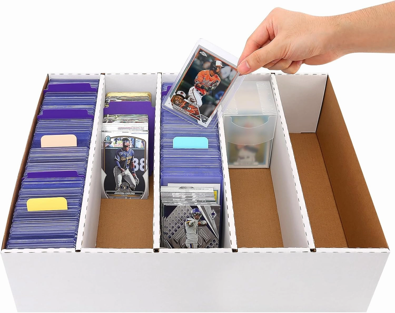5 Row Trading Card Storage Box,3950-count Cardboard Storage Box with 32 Pcs Dividers 48 Pcs index Labels for Mtg, Tcg, Sports Cards (4 Pack-Large)