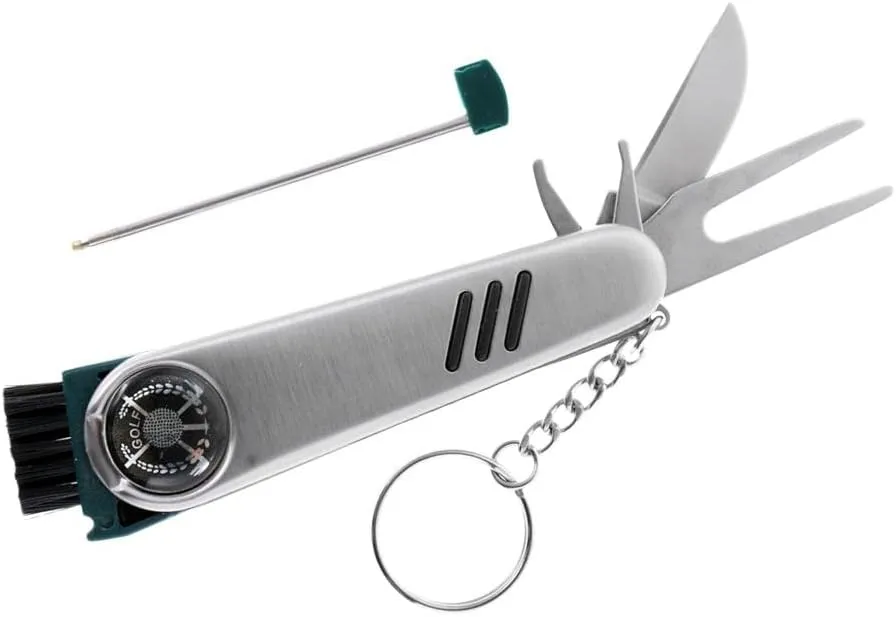 6 in 1 Stainless Steel Multi Golf Divot/Cleat/Cleaner/Marker Tool Key Ring