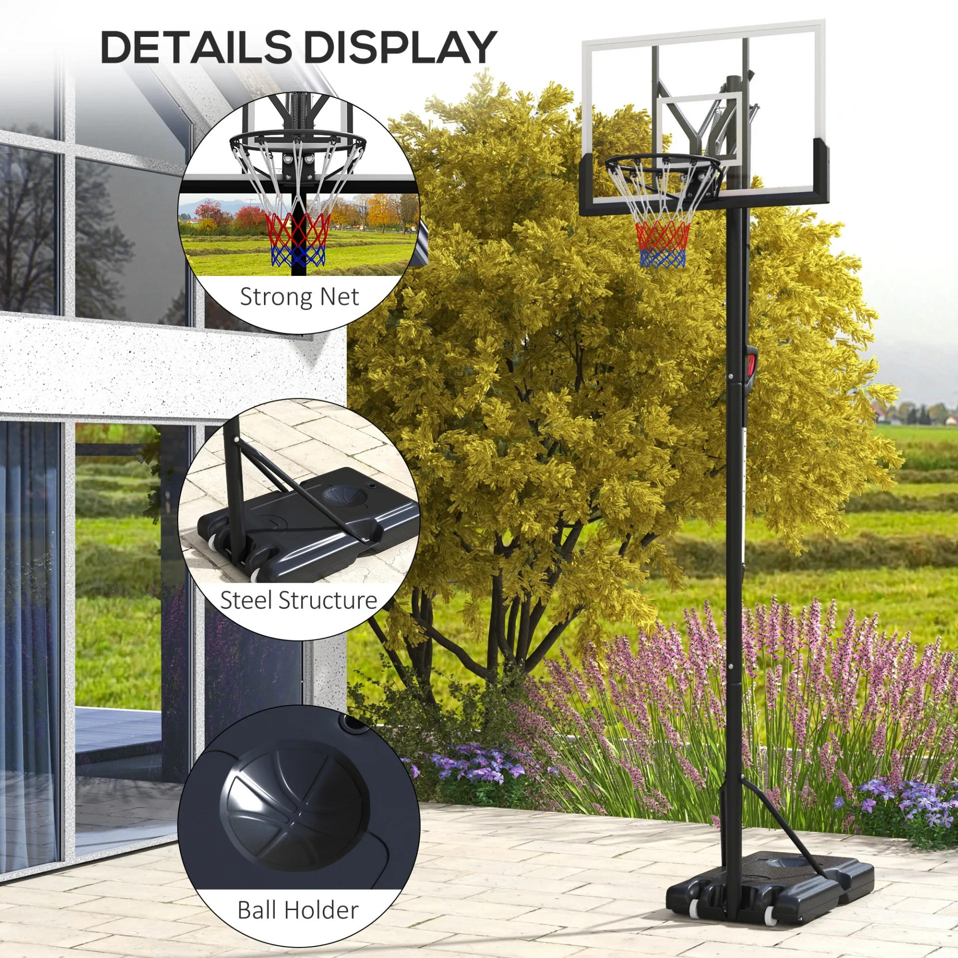 6 Level Height Adjustable Freestanding Basketball Hoop with Stand and Wheels, 2.35M-3.05M | SPORTNOW