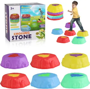 6-Pack Kids' Stepping Stones - Illuminating Non-Slip Balance Stones (200 lbs Capacity) for Ages 3  - Sensory Play Toys to Enhance Balance & Gross Motor Skills - Ideal for Indoor & Outdoor Fun
