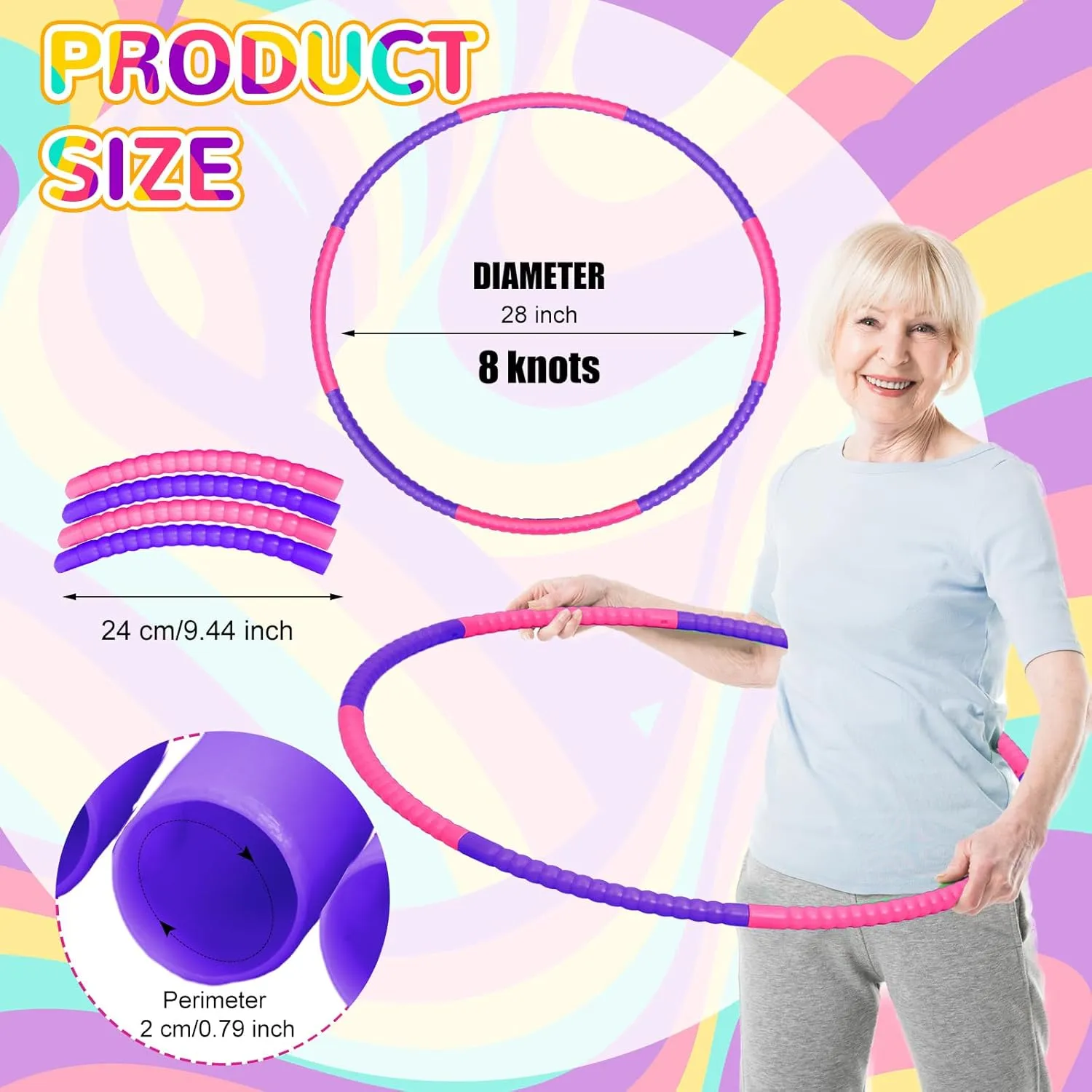 6 Pcs Exercise Hoop Detachable Fitness Rings Adjustable Plastic Toy Fitness Hoop Playground Toys Colored Circles for Teens Games Gymnastics Agility, 28 Inch(Rose Red, Purple)