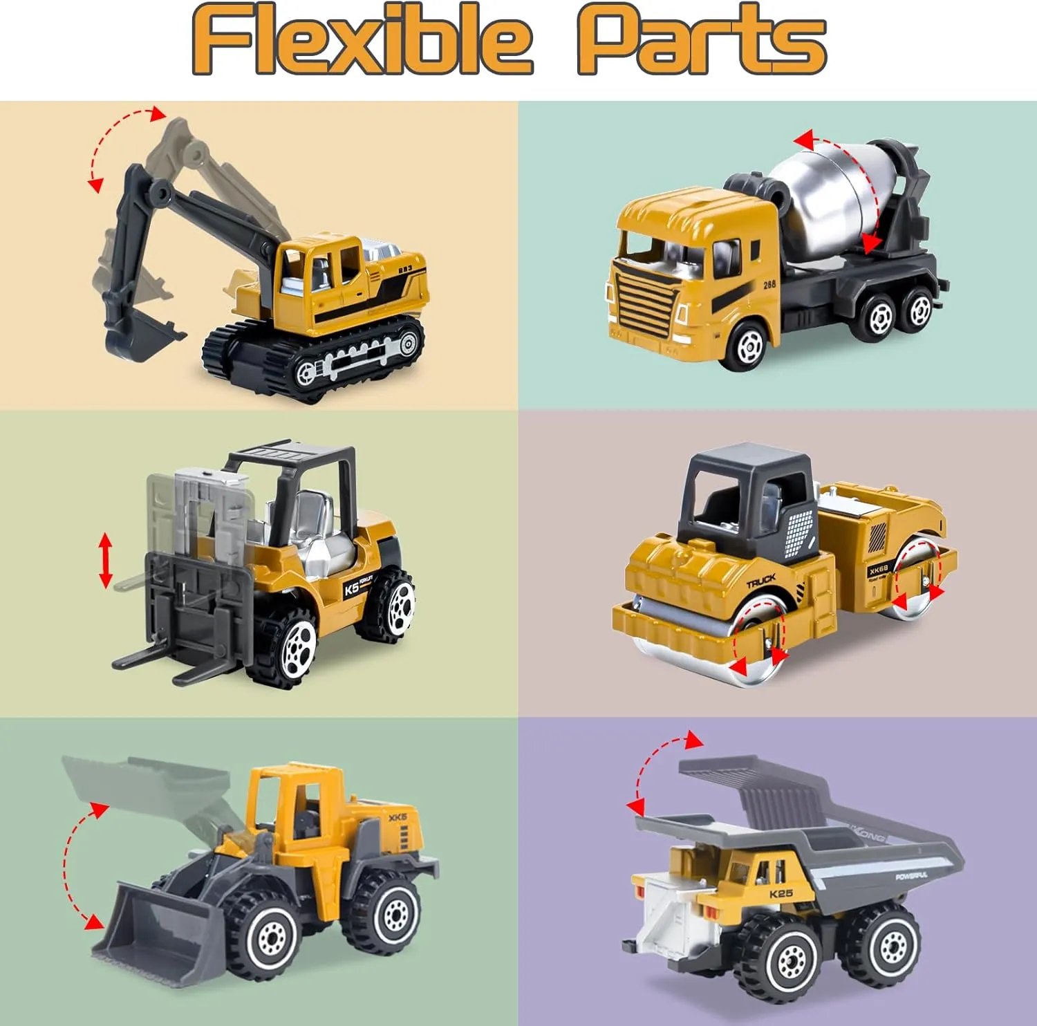 6 Pieces Construction Truck Toys, Diecast Construction Vehicles for Boys Age 4-7- Forklift Excavator Dump Tractor Toy Cars Kids Play Vehicles for Boys 3-5 6 7 8 Construction Birthday Party Supplies