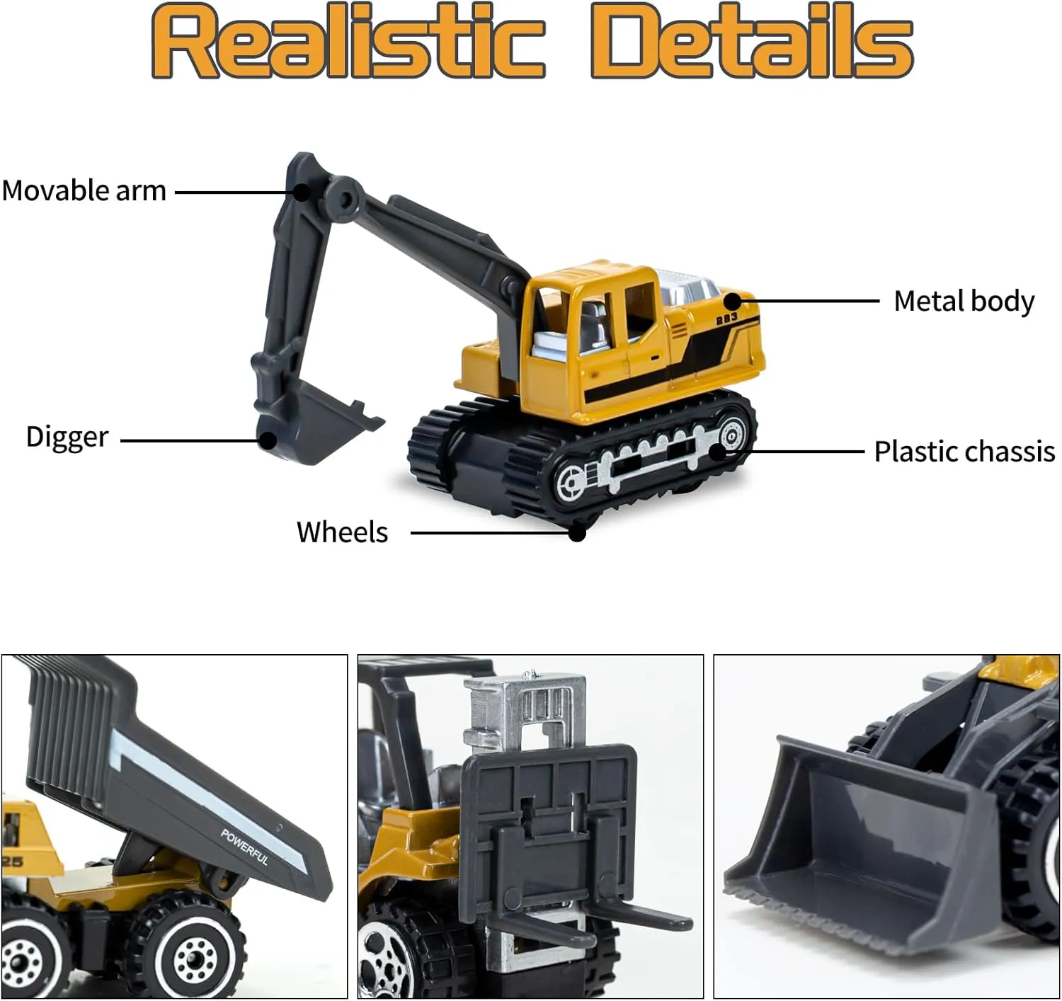 6 Pieces Construction Truck Toys, Diecast Construction Vehicles for Boys Age 4-7- Forklift Excavator Dump Tractor Toy Cars Kids Play Vehicles for Boys 3-5 6 7 8 Construction Birthday Party Supplies