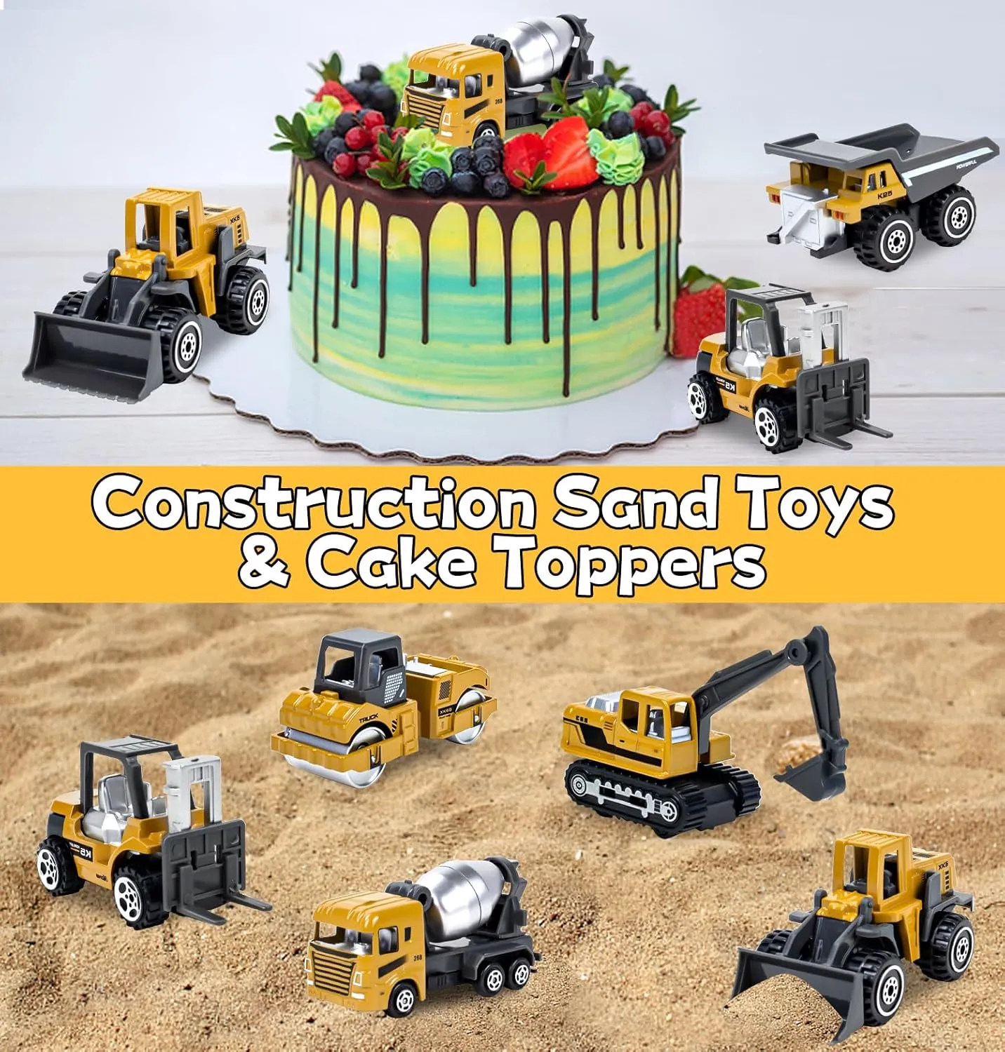 6 Pieces Construction Truck Toys, Diecast Construction Vehicles for Boys Age 4-7- Forklift Excavator Dump Tractor Toy Cars Kids Play Vehicles for Boys 3-5 6 7 8 Construction Birthday Party Supplies
