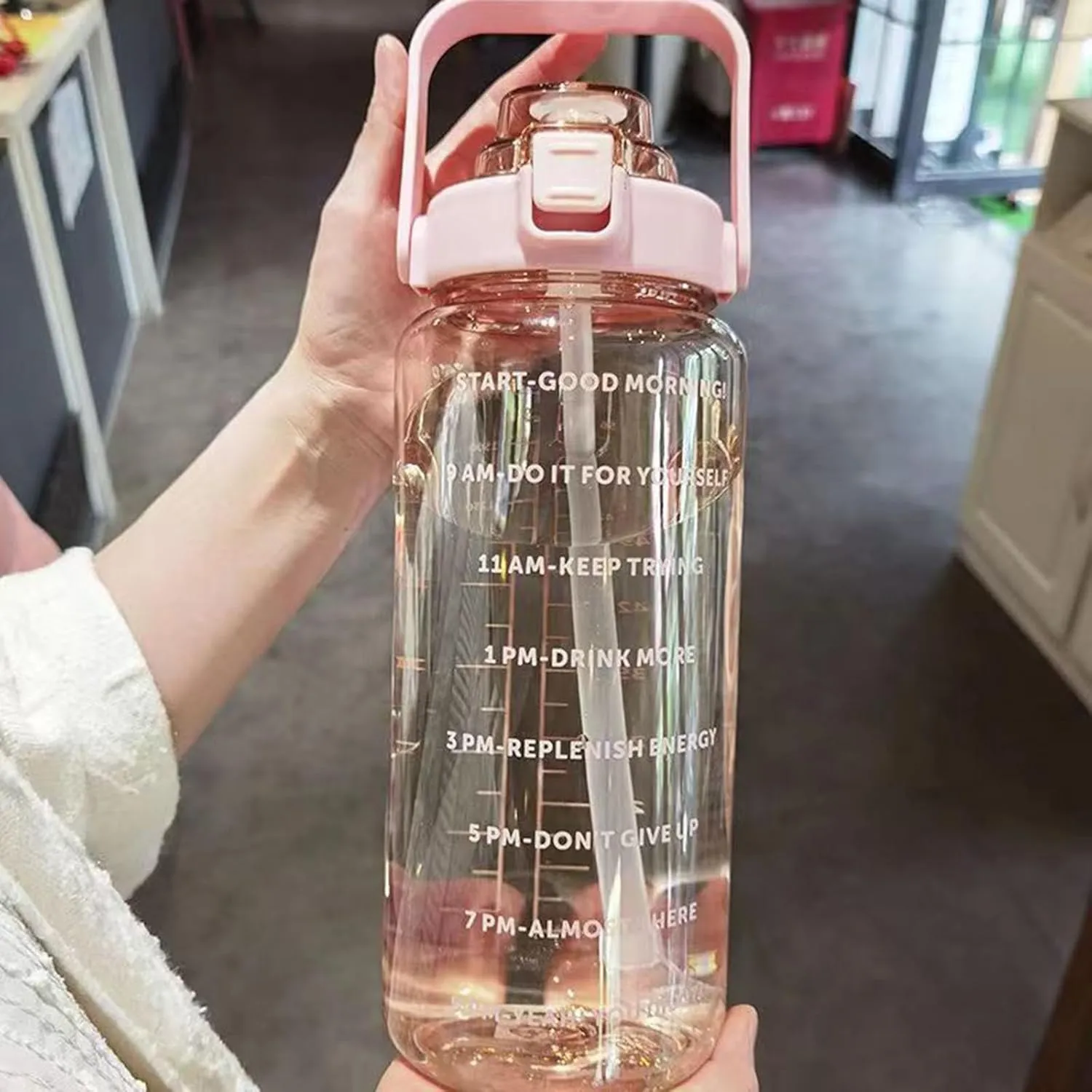 64 Ozwater Bottles with Motivational Time Markers and Handle,BPA-Free Leak Proof Plastic Water Bottles with Straw,Large Water Jug,Large Water Bottle for Sports Gym Outdoor Fitness Workout