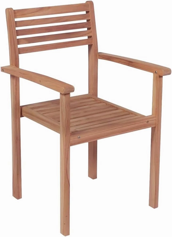 6-Piece Stackable Teak Wood Patio Chairs with Beige Cushions, Outdoor Furniture Set for Garden Poolside Dining Beach Camping