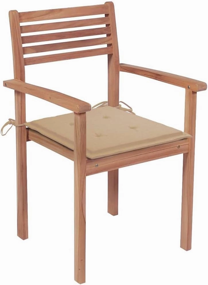 6-Piece Stackable Teak Wood Patio Chairs with Beige Cushions, Outdoor Furniture Set for Garden Poolside Dining Beach Camping