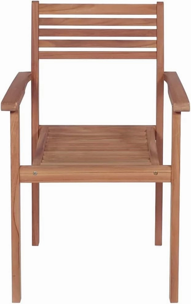 6-Piece Stackable Teak Wood Patio Chairs with Beige Cushions, Outdoor Furniture Set for Garden Poolside Dining Beach Camping