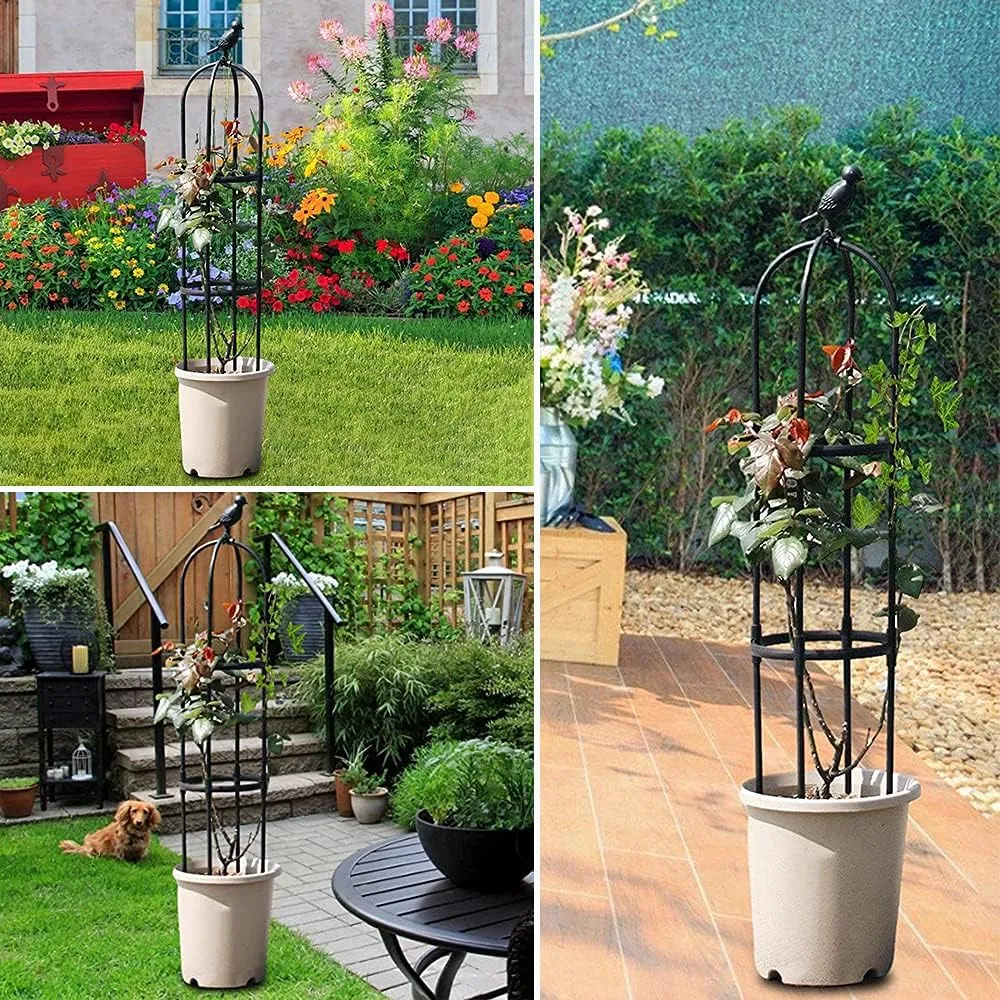 6ft Garden Obelisk Trellis for Climbing Plants-Rustproof Metal Pipe with Heavy Duty Plastic Coated, Garden Outdoor Indoor Potted Plant Support for Clematis Vine Jasmine Support （Black）