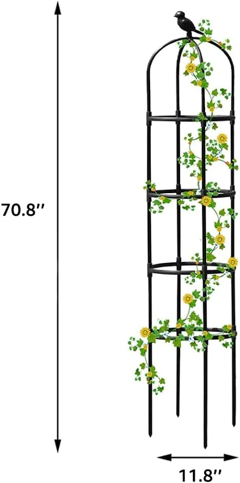 6ft Garden Obelisk Trellis for Climbing Plants-Rustproof Metal Pipe with Heavy Duty Plastic Coated, Garden Outdoor Indoor Potted Plant Support for Clematis Vine Jasmine Support （Black）