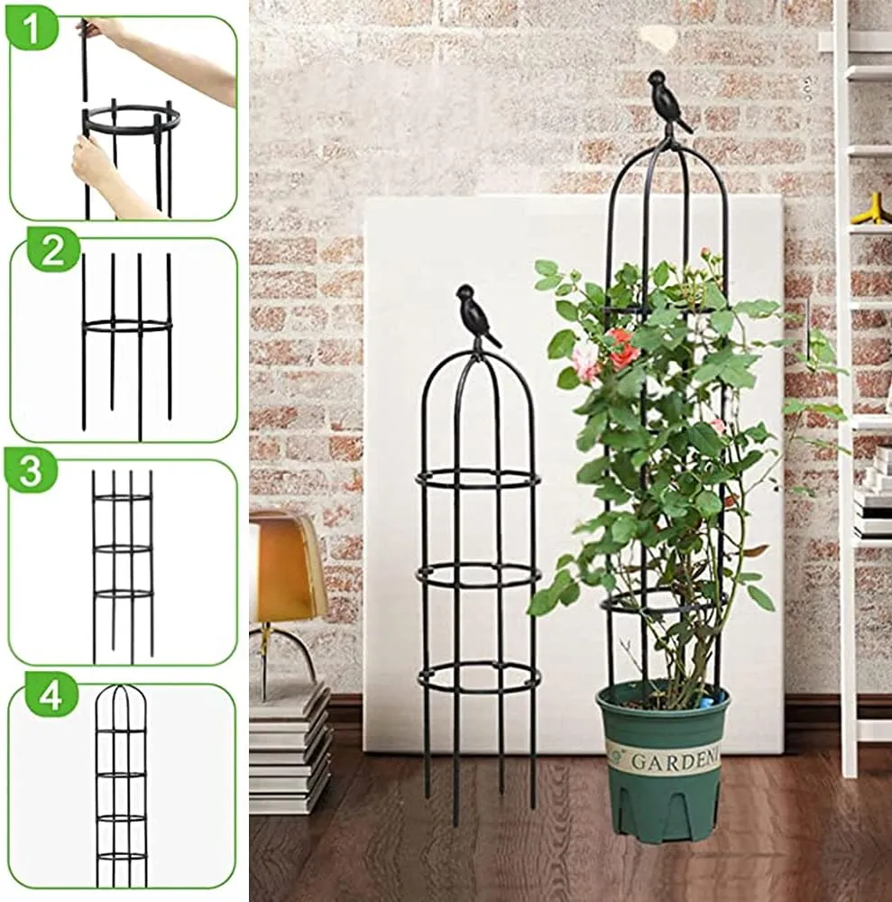 6ft Garden Obelisk Trellis for Climbing Plants-Rustproof Metal Pipe with Heavy Duty Plastic Coated, Garden Outdoor Indoor Potted Plant Support for Clematis Vine Jasmine Support （Black）