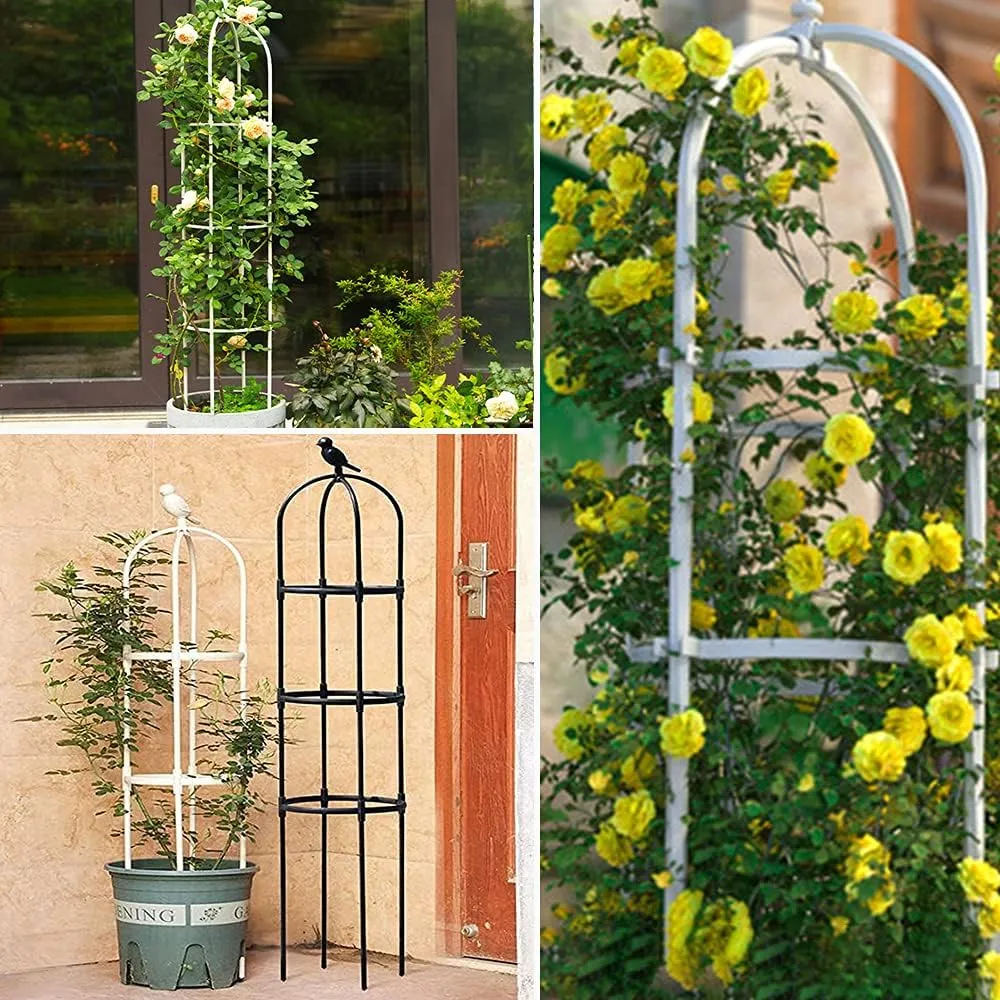 6ft Garden Obelisk Trellis for Climbing Plants-Rustproof Metal Pipe with Heavy Duty Plastic Coated, Garden Outdoor Indoor Potted Plant Support for Clematis Vine Jasmine Support （White）