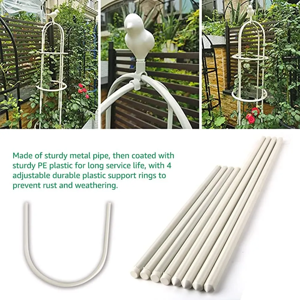 6ft Garden Obelisk Trellis for Climbing Plants-Rustproof Metal Pipe with Heavy Duty Plastic Coated, Garden Outdoor Indoor Potted Plant Support for Clematis Vine Jasmine Support （White）