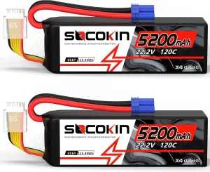 6S Lipo Battery 22.2V 120C 5200mAh RC Battery Soft Case with EC5 Connector Plug for RC Car Airplane Quadcopter Helicopter Truck Boat Hobby (2 Packs)
