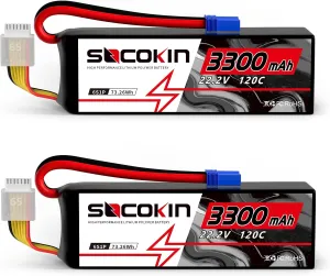 6S Lipo Battery 22.2V 3300mAh 120C Lipo RC Battery EC5 Plug Soft Case for RC Car Boat RC Racing Truck Helicopter Airplane 2 Pack