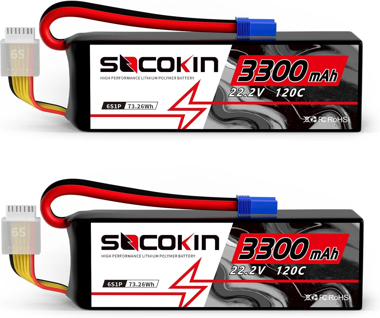 6S Lipo Battery 22.2V 3300mAh 120C Lipo RC Battery EC5 Plug Soft Case for RC Car Boat RC Racing Truck Helicopter Airplane 2 Pack
