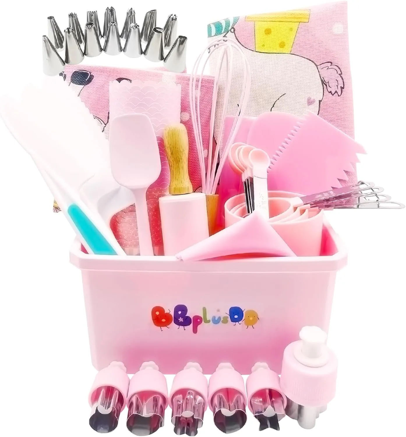 76 Pcs Kids Real Baking and Cooking Sets - Parent-Child Apron Cake Decorating Kit Piping Bags and Tips Set Kitchen Utensils with Storage Case for Child Junior Chefs 3  (Pink-2)