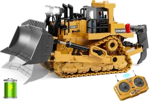 9-Channel Metal RC Bulldozer - Realistic Remote Control Kids Construction Play Toys with Lights and Sound, Track Type Tractor Toys for 3  Boys, Perfect 2025 Kids Birthday Gift for Ages 3-12 