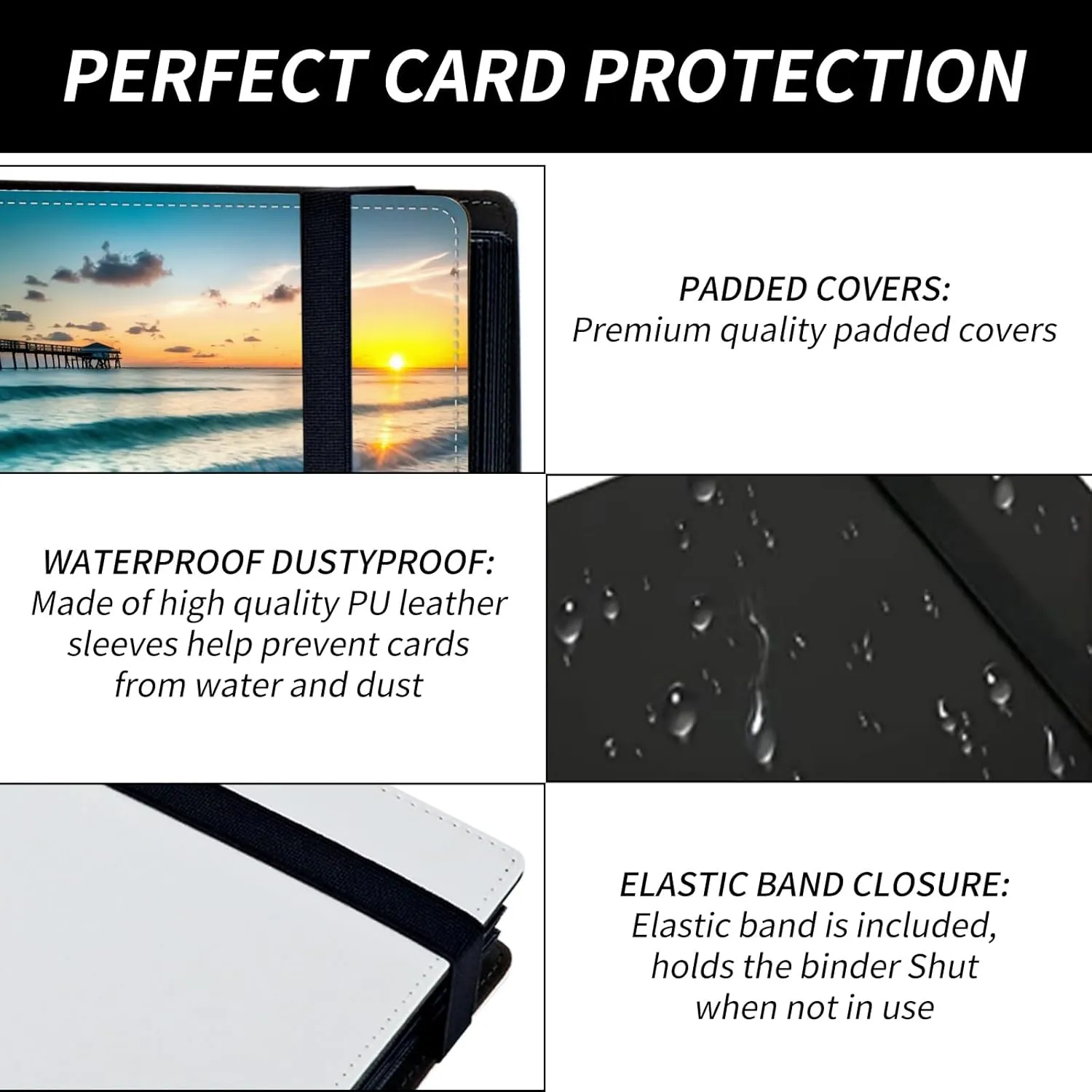 9 Pocket Card Binder for Trading Cards, Trading Card with Sleeves Holder Album, PU Leather Cover Card Collection Binder Large Capacity 360 Pocket Storage Card Sleeves for MTG,TCG, Sunset Beach