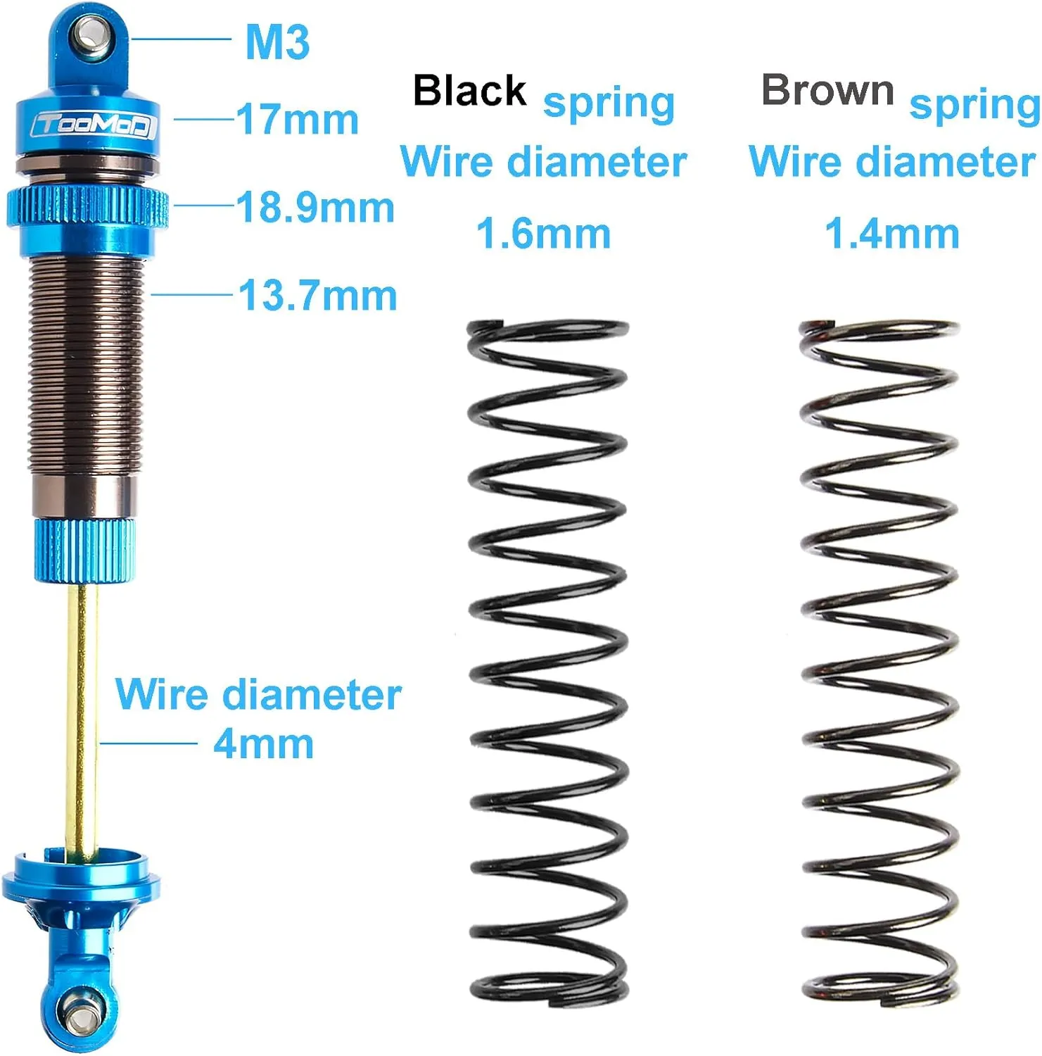 90mm RC Oil Shock Absorber Big Bore Damper for 1/10 Slash,Stampede,Rustler, Hoss,Bandit, Ford, Vorteks,etc. Parts Upgrade Replace 2Pcs(Blue)
