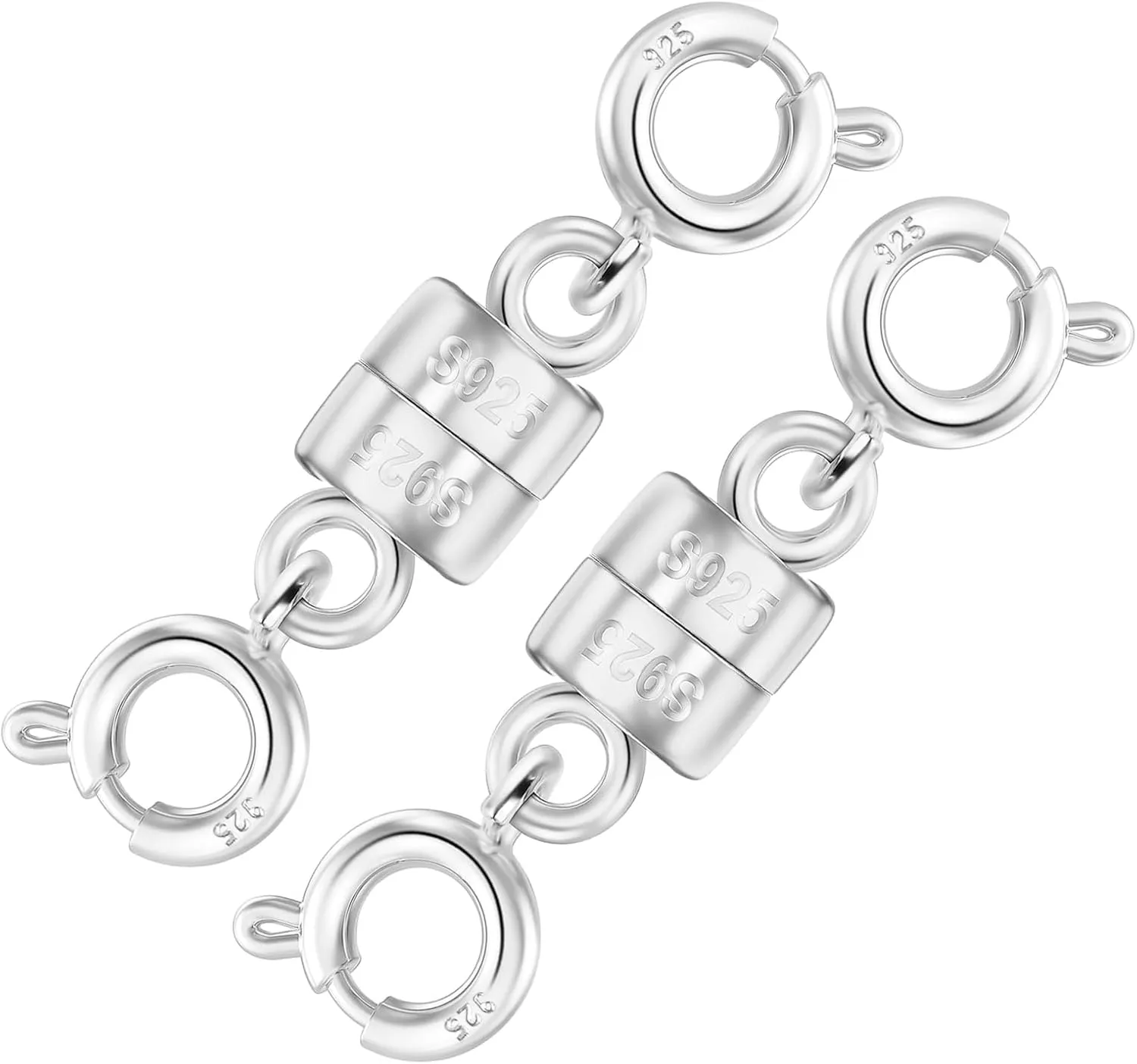 925 Sterling Silver Magnetic Necklace Clasps and Closures with Double Spring Ring,Magnetic Clasp Converter Necklace Extender for Bracelet Jewelry (Made in Italy)