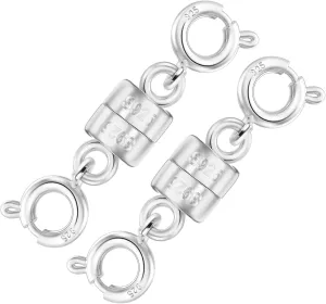 925 Sterling Silver Magnetic Necklace Clasps and Closures with Double Spring Ring,Magnetic Clasp Converter Necklace Extender for Bracelet Jewelry (Made in Italy)