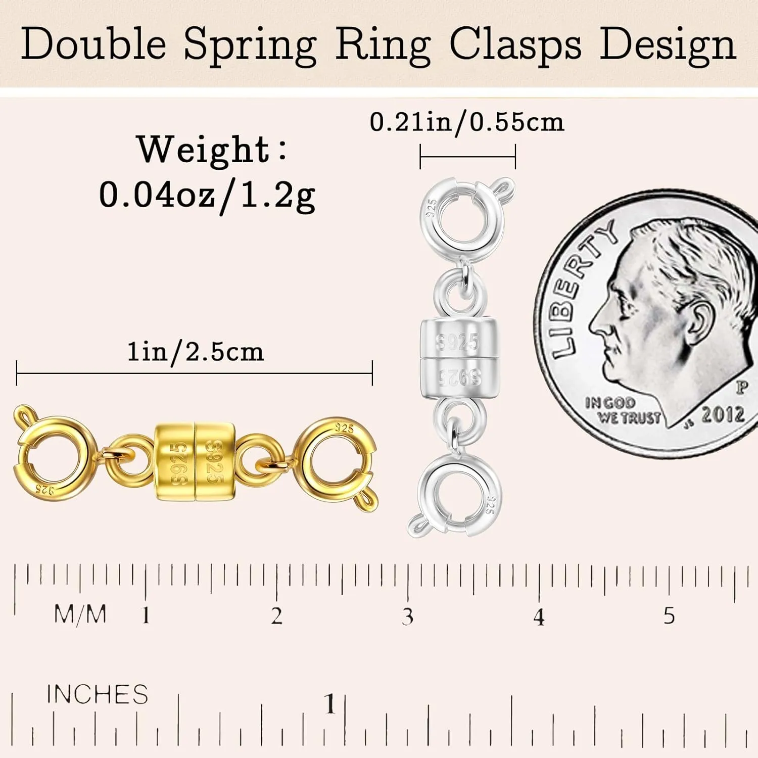 925 Sterling Silver Magnetic Necklace Clasps and Closures with Double Spring Ring,Magnetic Clasp Converter Necklace Extender for Bracelet Jewelry (Made in Italy)