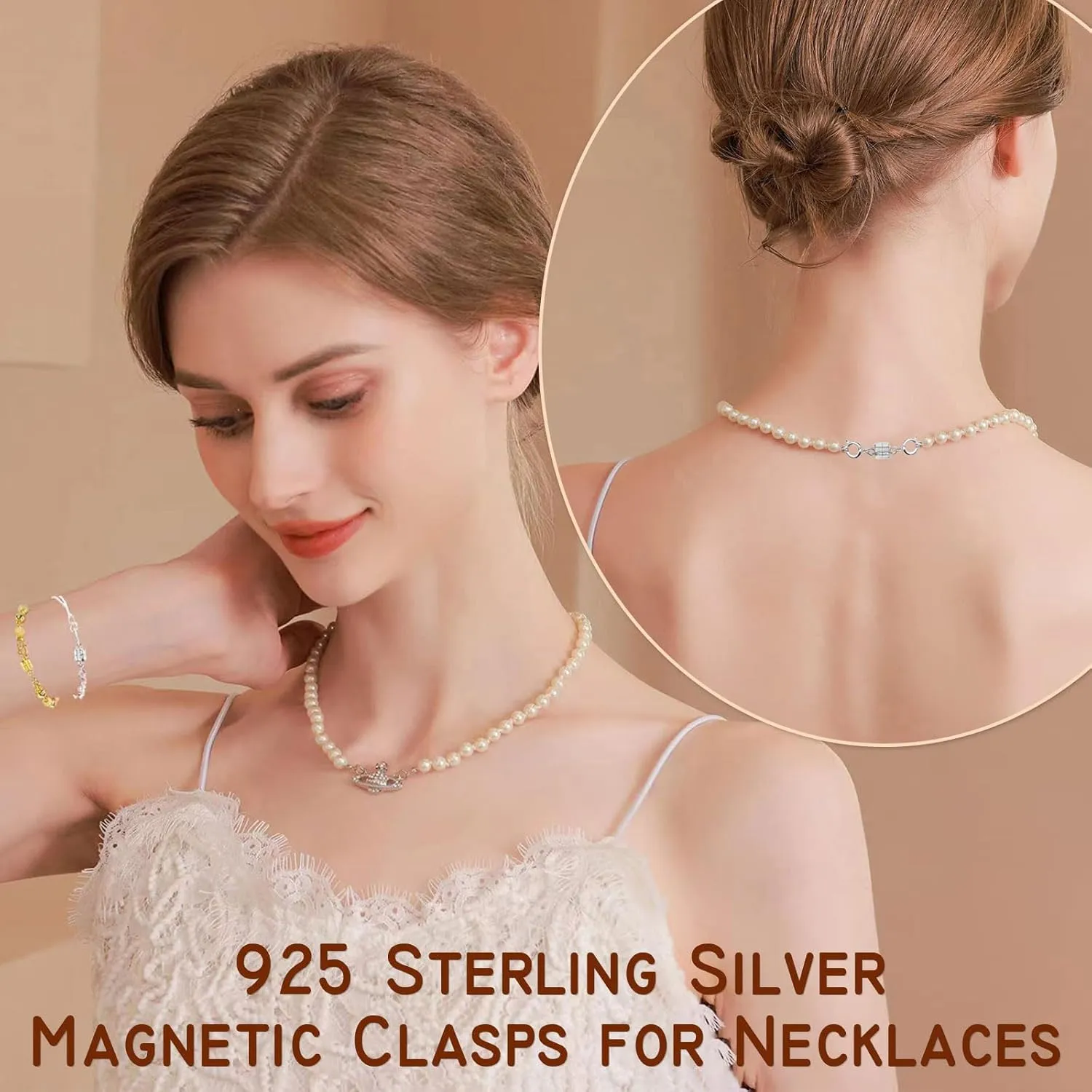 925 Sterling Silver Magnetic Necklace Clasps and Closures with Double Spring Ring,Magnetic Clasp Converter Necklace Extender for Bracelet Jewelry (Made in Italy)