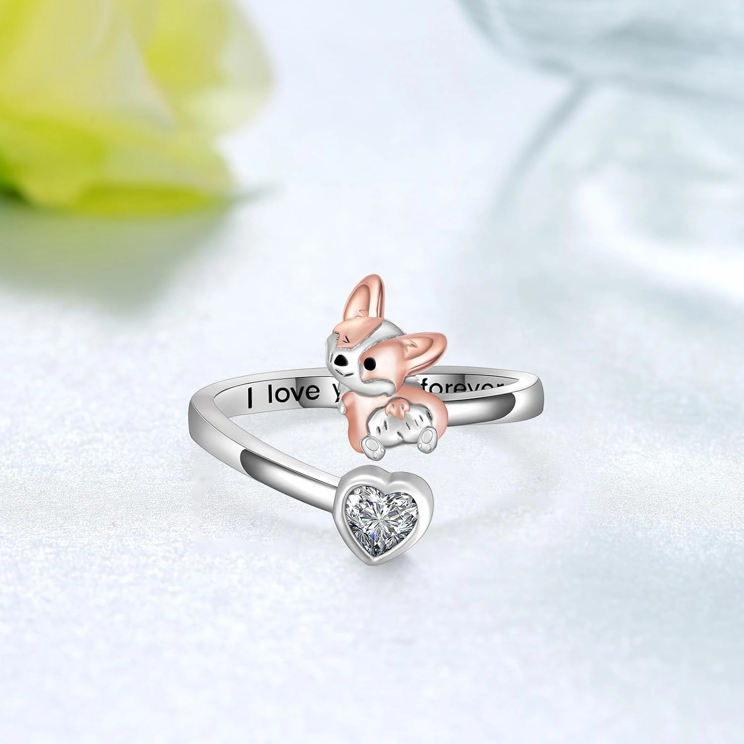 925 Sterling Silver Corgi Ring - Adjustable Open Dog Ring - Cute Jewelry Gifts for Corgi Lovers