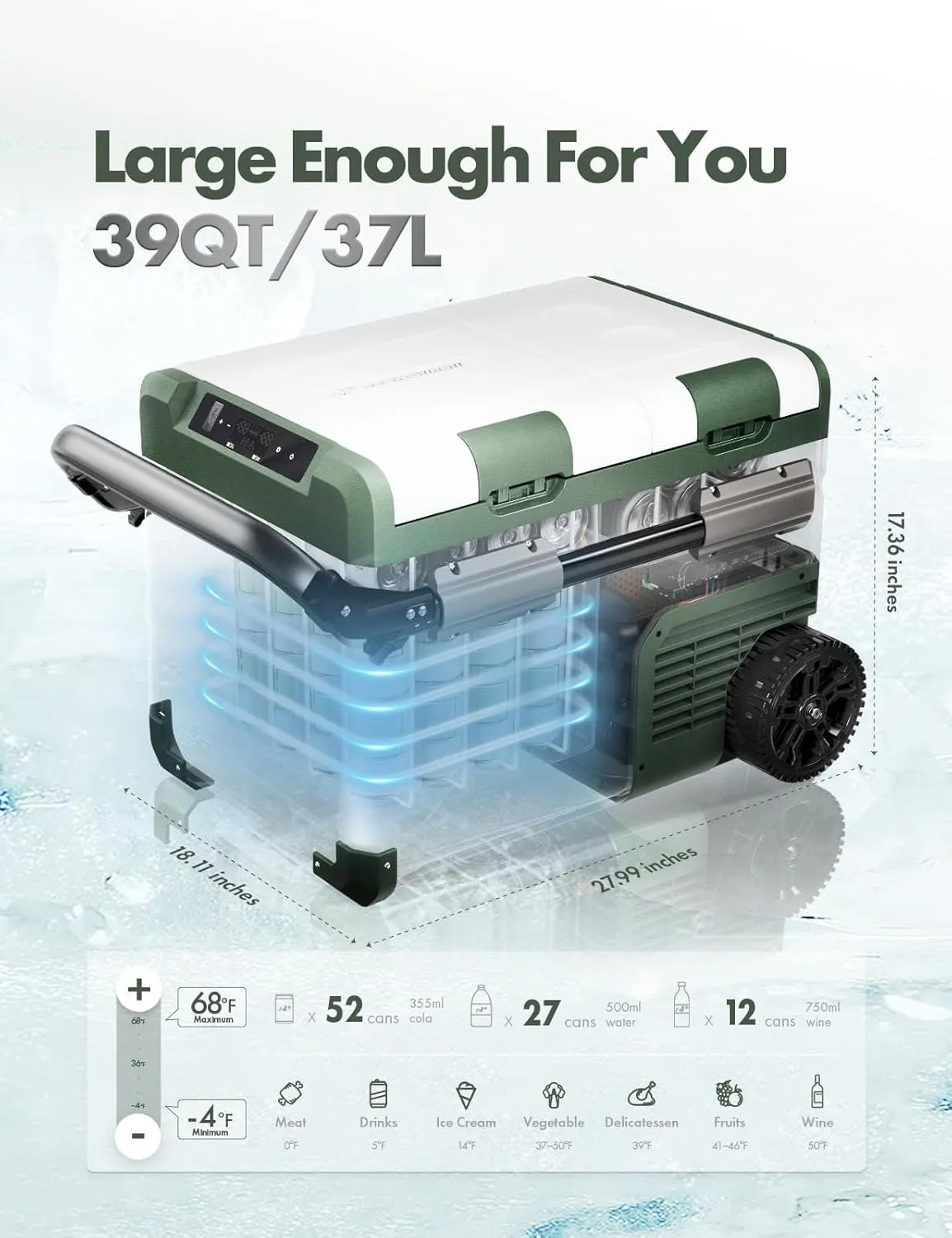 A-Premium 12 Volt Refrigerator 39QT/36.7L Portable Car Fridge Cooler, -4°F~68°F Separated Zone Portable Freezer APP Control with 12/24V DC & 110/240V AC Adapter, for Truck Car Camping RV Roadtrips