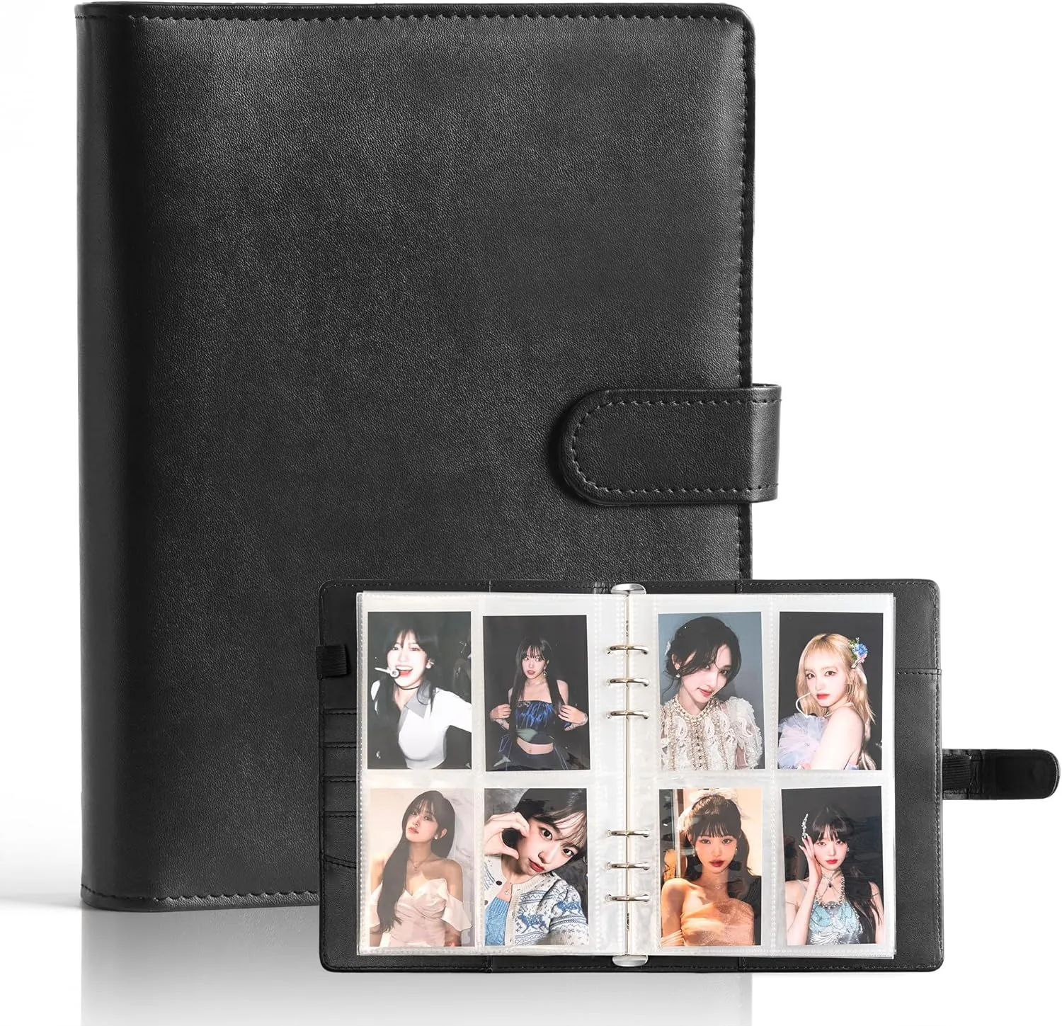 A5 Kpop Photocard Binder, 6 Ring Card Collector Album with 240 Card Slots, 30 Double-Sided Photocard Sleeves, PU Leather Binder Cover for Organizing K-pop Trading Cards